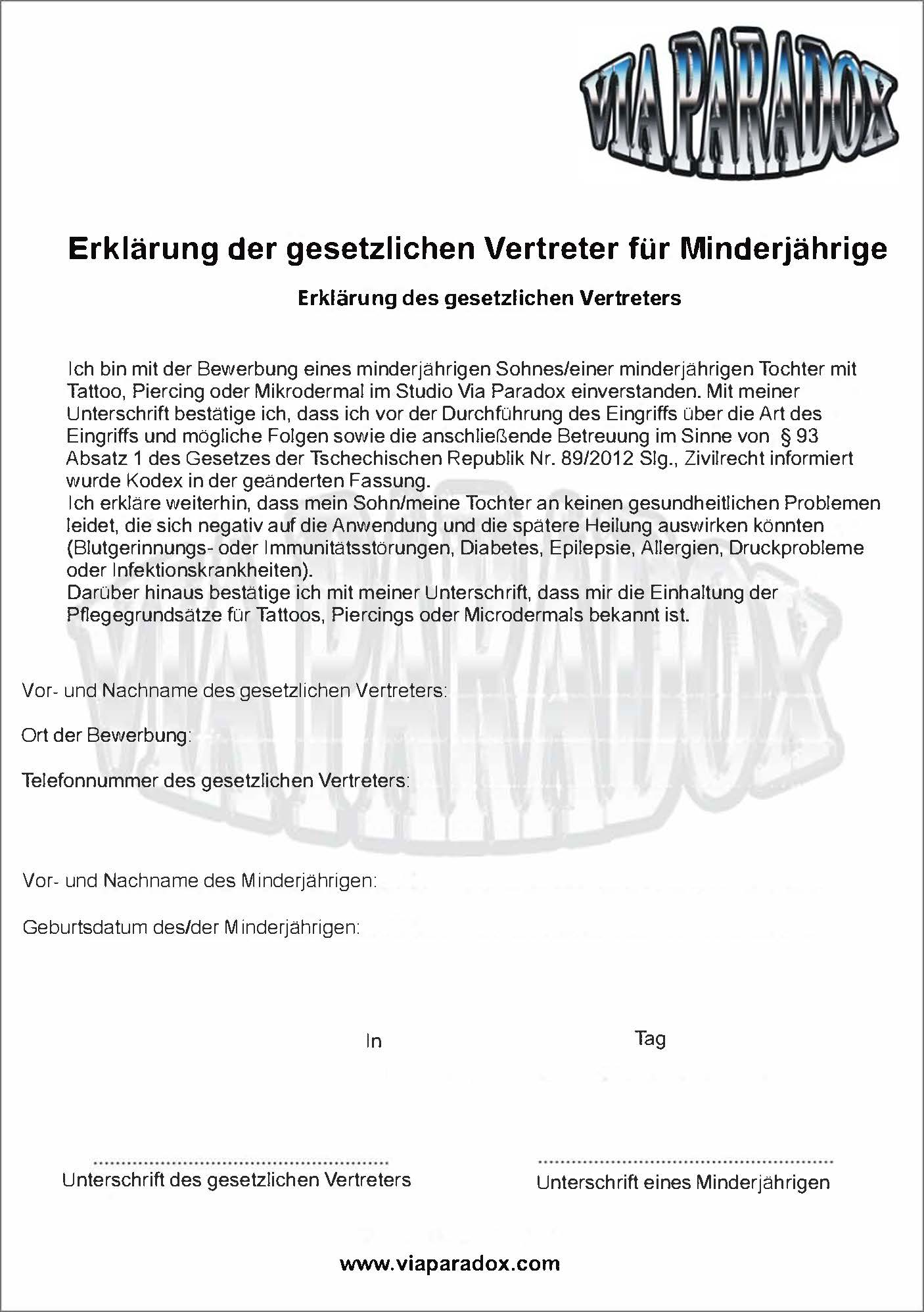 EinverstĂ¤ndniserklĂ¤rung des gesetzlichen Vertreters